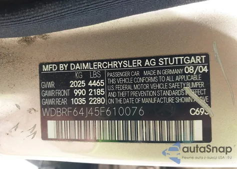 2005 Mercedes-Benz C 320 Luxury/Sport from USA, damaged, VIN WDBRF64J45F610076